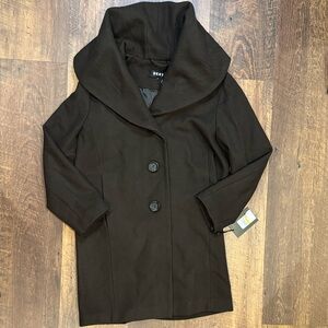 DKNY Brushed Wool‎ Hooded Shaw Coat Women’s PM NWT Moss